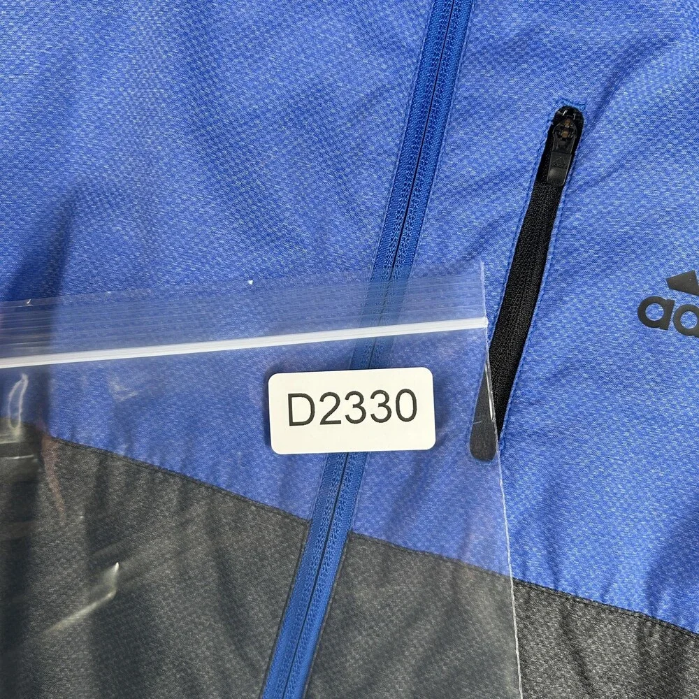 Adidas Jacket Mens Medium Blue Gray Hooded 3 Stripes Windbreaker Zip Up Athletic